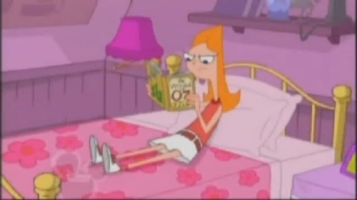 Candace Flynn of Phineas and Ferb reading The Wizard of Oz by L. Frank Baum