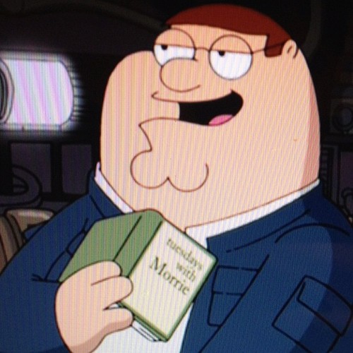 Peter Griffin as Han Solo of Family Guy reading Tuesdays With Morrie by Mitch Albom